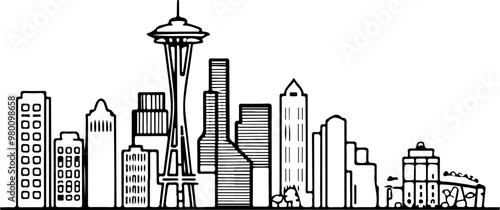 Minimalist Vector Seattle Skyline Illustration