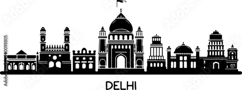Vector Skyline Illustration of Delhi's Historic Landmarks