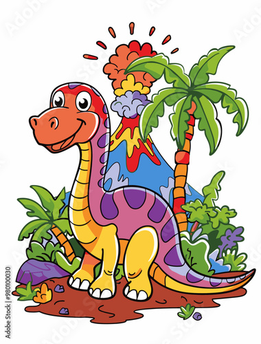 cartoon dinosaur in the jungle