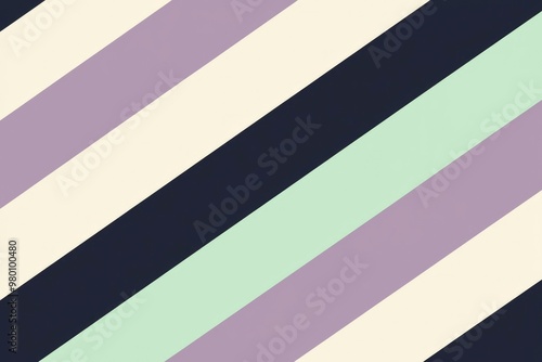 Wallpaper Mural Diagonal Pattern of Lilac, Mint Green, Off-White, and Dark Blue Stripes Torontodigital.ca