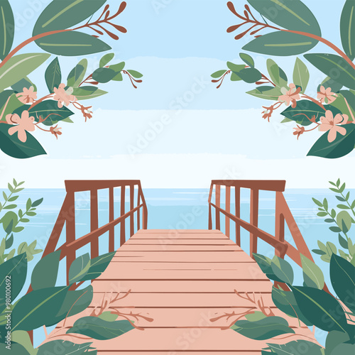 A wooden bridge leading to the sea