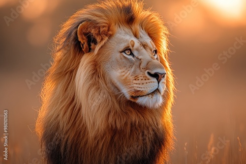 Majestic Lion Portrait at Sunset