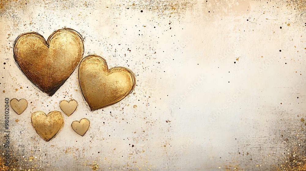 Obraz premium Elegant hand-drawn heart designs with gold accents and ample copy space.