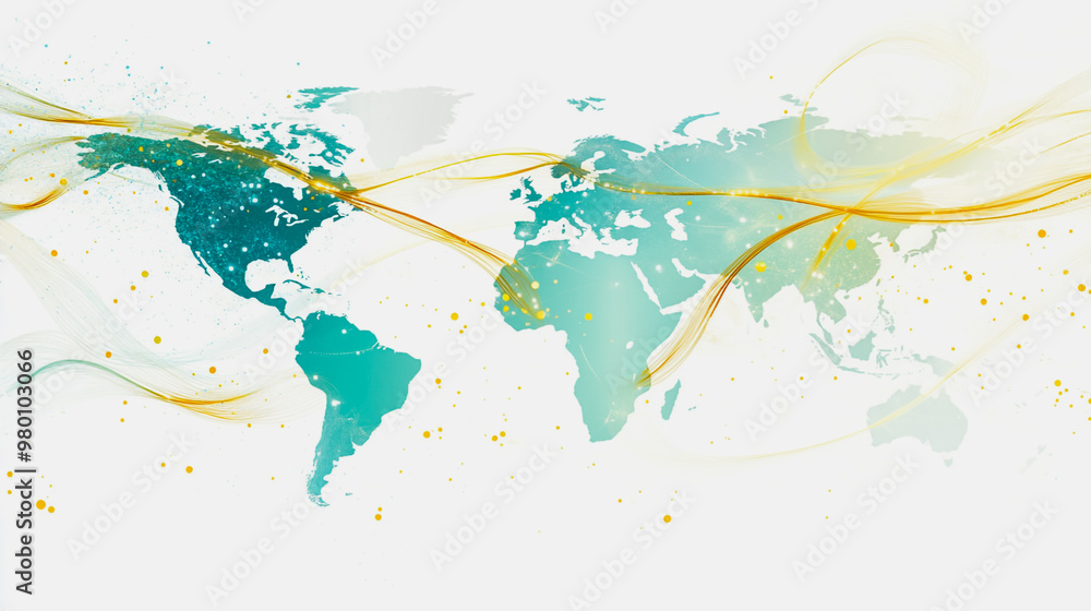Obraz premium Abstract white background with Colorful business connection of line from nail node to node on world map background Innovation network points Earth's surface