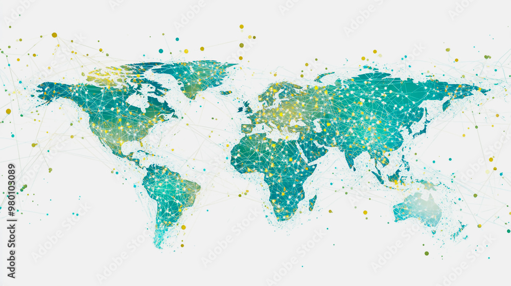 Fototapeta premium Abstract white background with Colorful business connection of line from nail node to node on world map background Innovation network points Earth's surface
