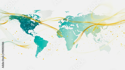 Abstract white background with Colorful business connection of line from nail node to node on world map background Innovation network points Earth's surface