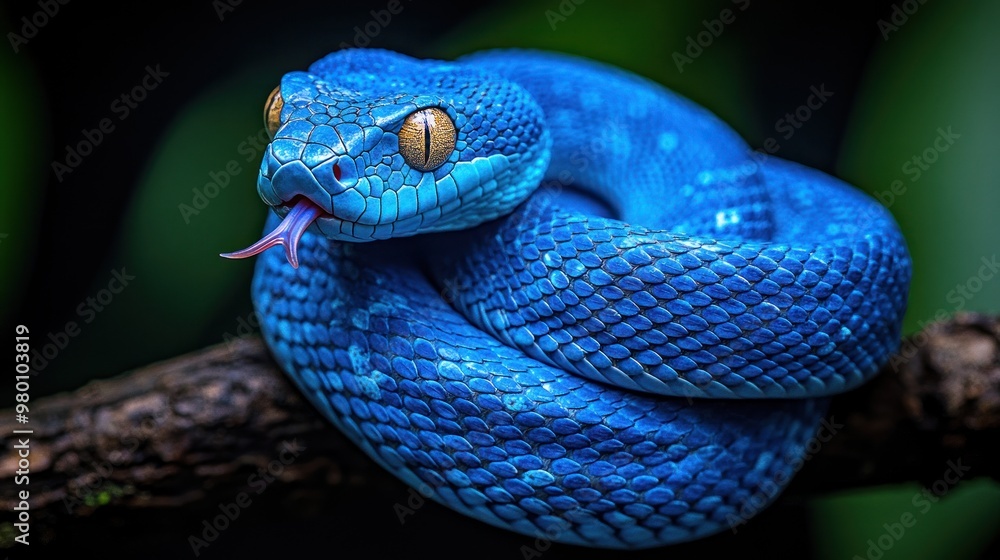 Fototapeta premium Vibrant Blue Snake on Branch