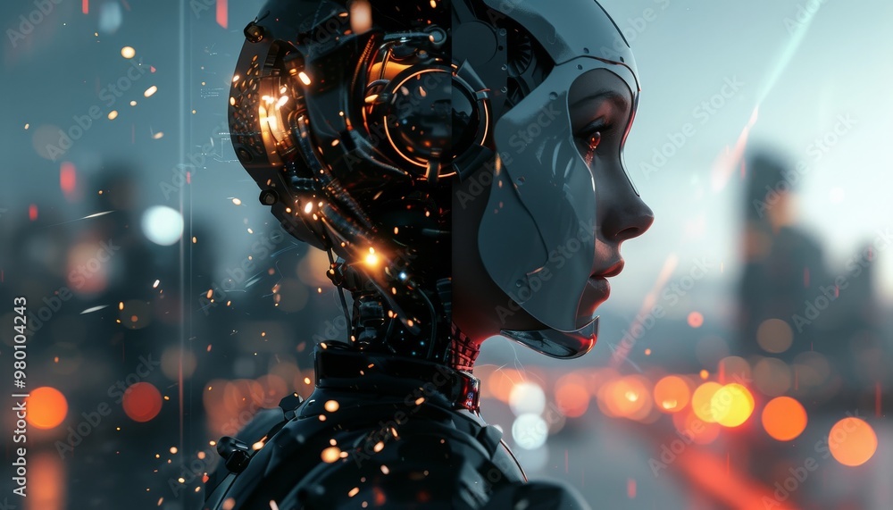 Fototapeta premium A cybernetic woman with glowing circuits