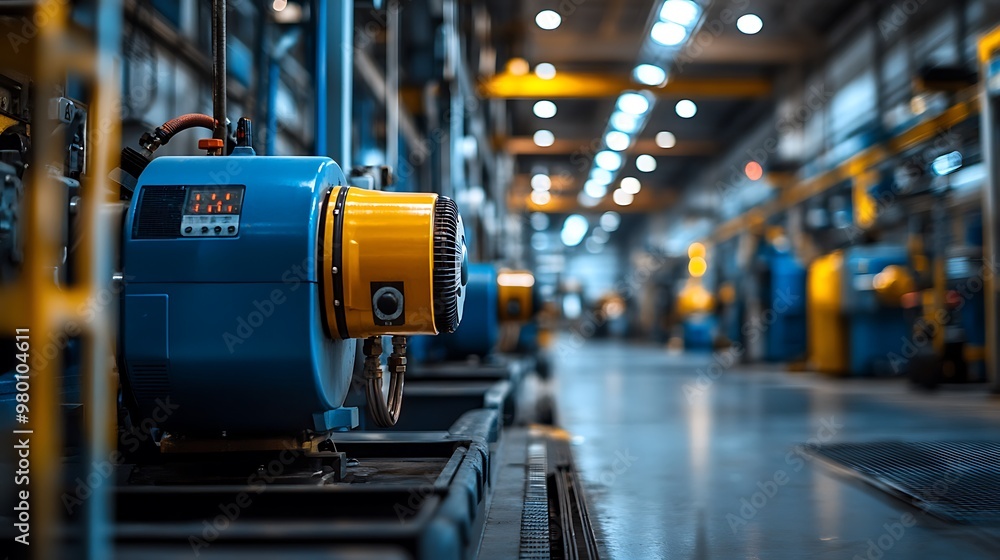 Industrial air compressors generating high-pressure air for powering pneumatic tools in the factory. Industrial air compressors generating high-pressure air for powering pneumatic tools in the factory.