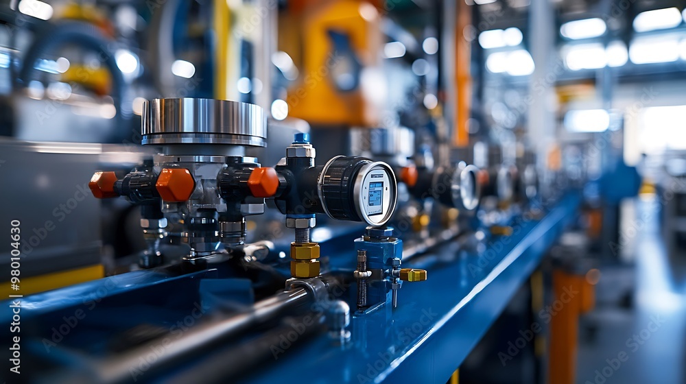 Network of pipes delivering compressed air to various machines and tools in the manufacturing area. Network of pipes delivering compressed air to various machines and tools in the manufacturing area.