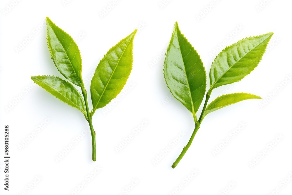 Green tea leaf isolated on white background, ai Green tea leaf isolated on white background, ai