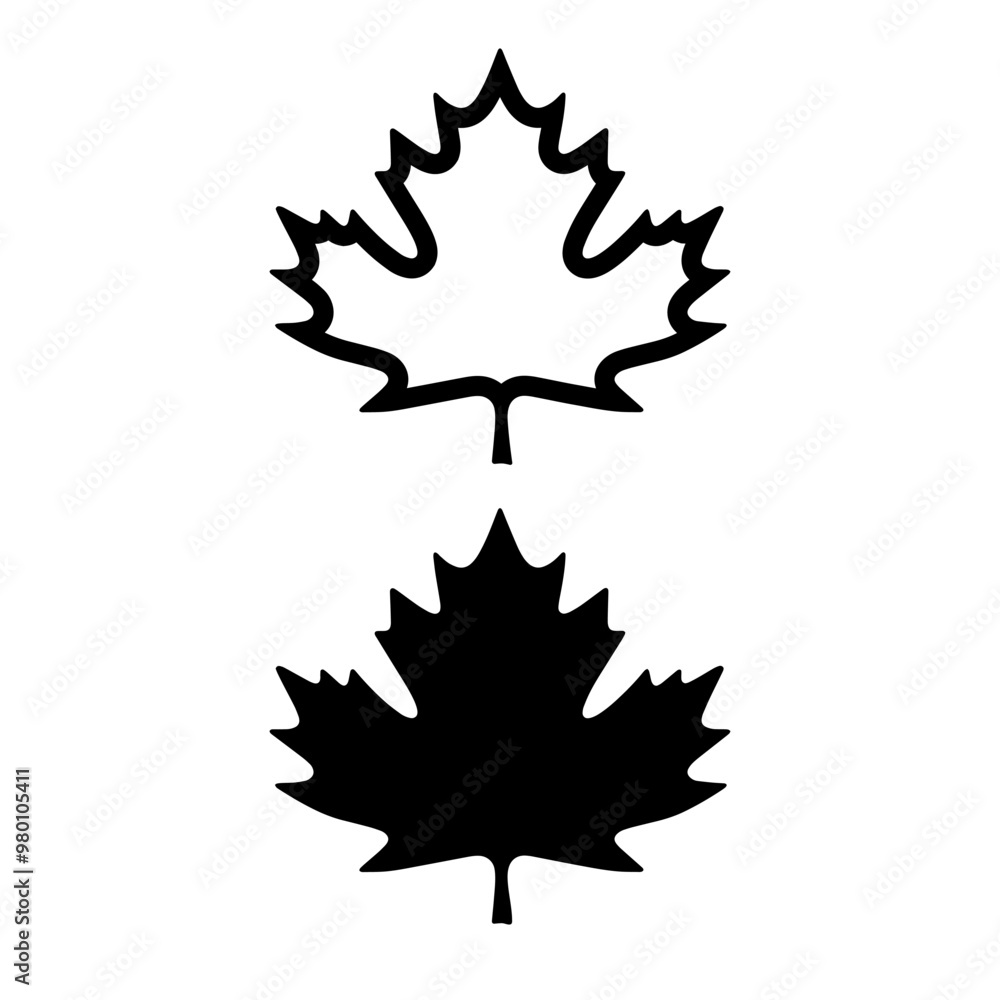 Simple Black and White Maple Leaf Icons Representing Autumn, Nature, and Seasonal Themes Simple Black and White Maple Leaf Icons Representing Autumn, Nature, and Seasonal Themes