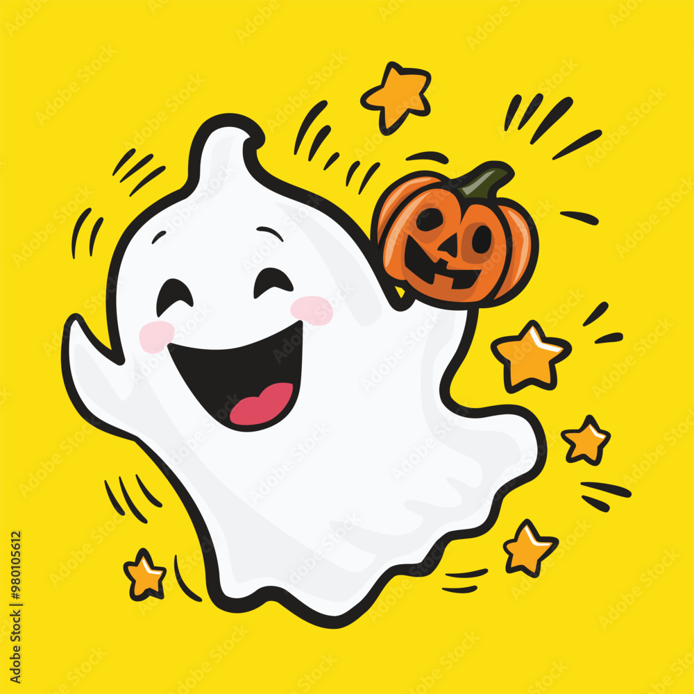 This is a cute cartoon of ghost with pumpkin in Halloween festival. This is a cute cartoon of ghost with pumpkin in Halloween festival.