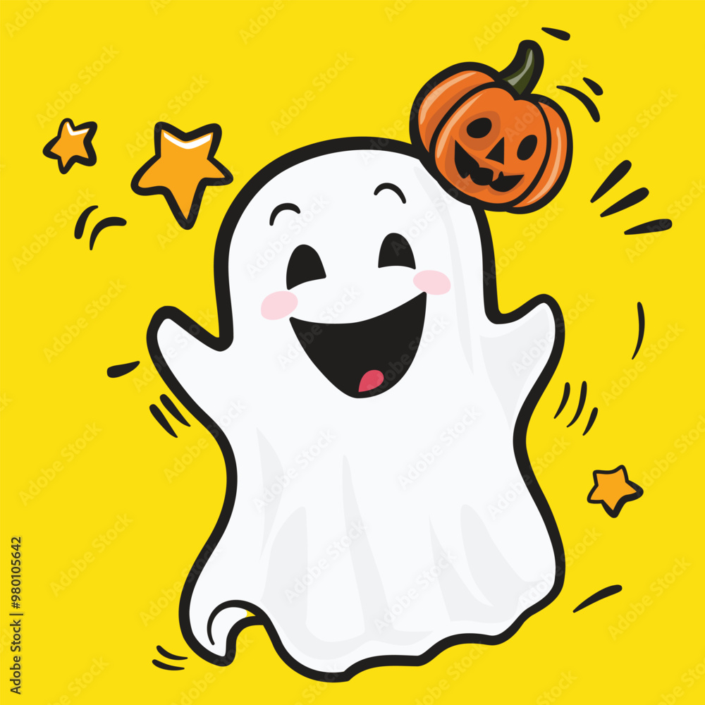 This is a cute cartoon of ghost with pumpkin in Halloween festival. This is a cute cartoon of ghost with pumpkin in Halloween festival.