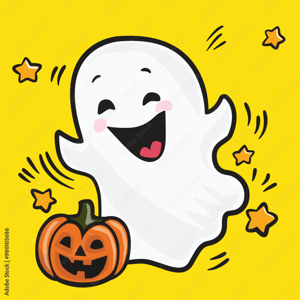 This is a cute cartoon of ghost with pumpkin in Halloween festival. This is a cute cartoon of ghost with pumpkin in Halloween festival.