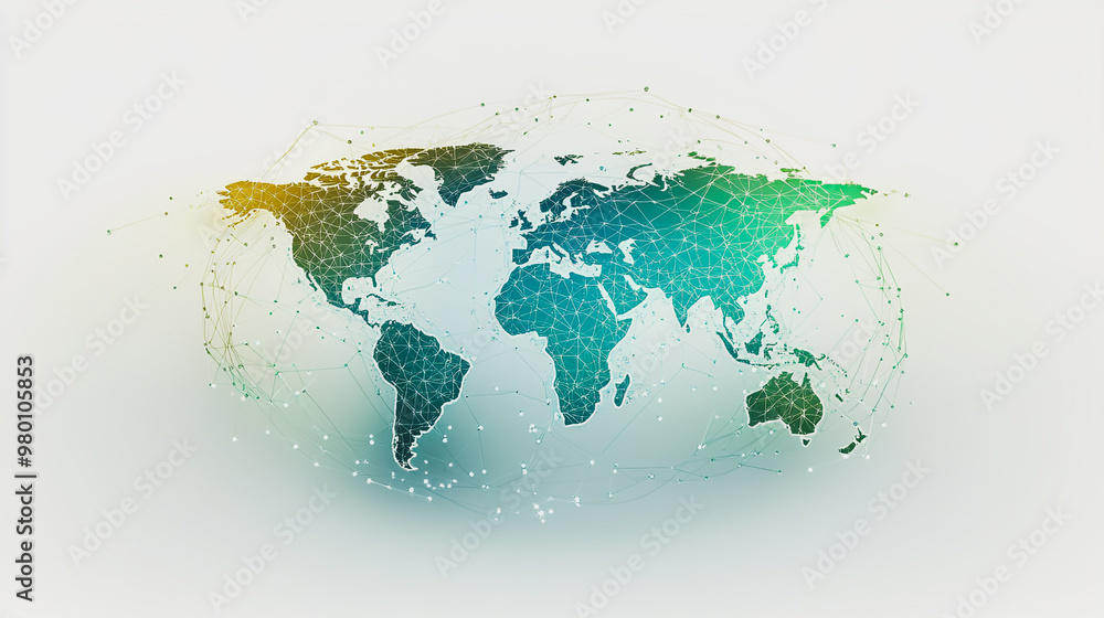 Obraz premium Abstract white background with Colorful business connection of line from nail node to node on world map background Innovation network points Earth's surface