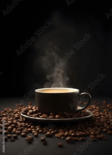 A steaming hot cup of coffee