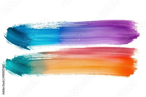 Two Horizontal Brushstrokes of Blue, Purple, Red, Orange, and Green Paint