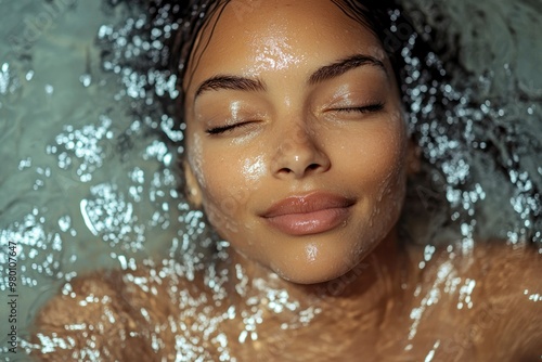 Close-up of a Woman's Face Submerged in Water with Eyes Closed