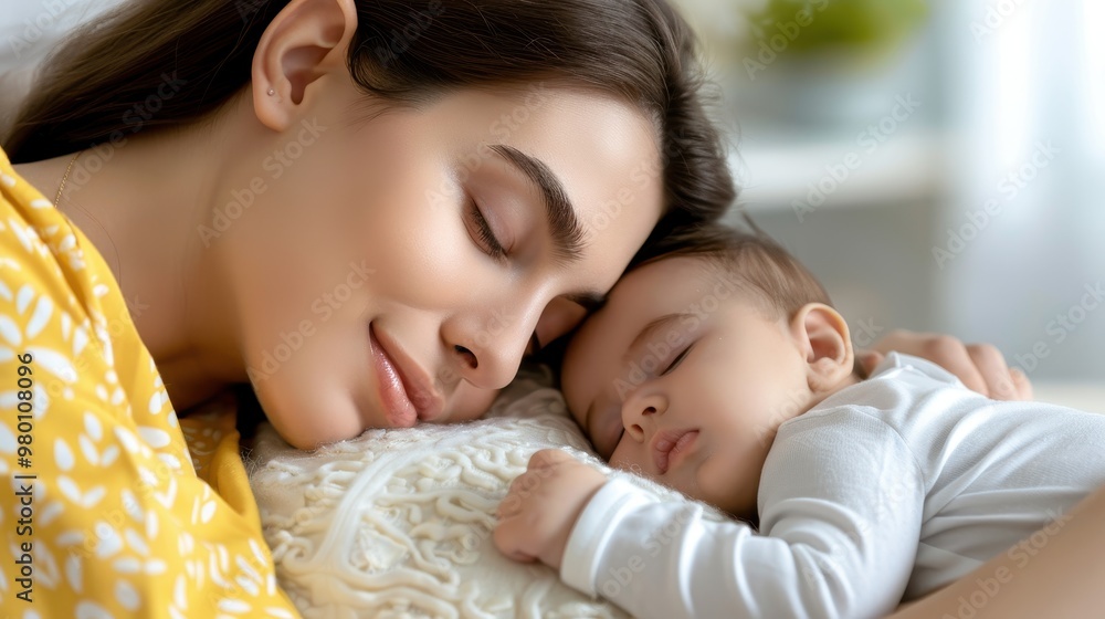 A mother and her baby sleep peacefully together, symbolizing maternal love, comfort, and the deep bond between parent and child. A mother and her baby sleep peacefully together, symbolizing maternal love, comfort, and the deep bond between parent and child.