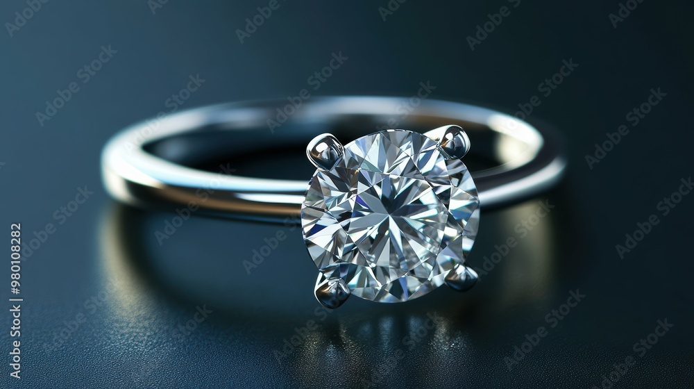 Shimmering Round-Cut Diamond Ring on Platinum Band with Copy Space for Text - Luxury Jewelry Concept Shimmering Round-Cut Diamond Ring on Platinum Band with Copy Space for Text - Luxury Jewelry Concept