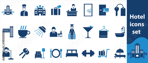  Hotel thin line icons set. hotel service, booking editable stroke icon collection. Vector