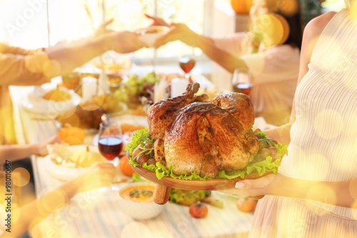 Young woman with turkey dur...