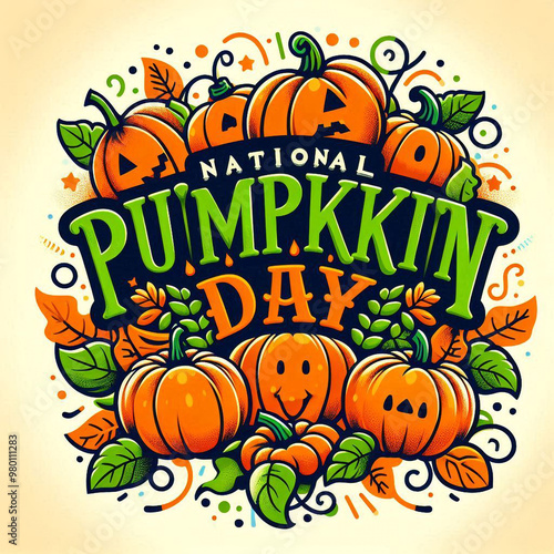 National Pumpkin Day Vector Illustration on 26 October with Cute Cartoon Style Pumpkin Character on Garden Background Hand Drawn Template photo