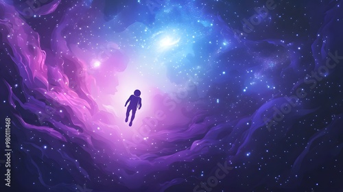 An Astronaut Floating in a Cosmic Nebula