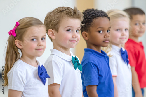 kindergarten children lining up quietly to go outside