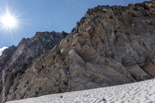 A climbing wall, on top of the glacier photo