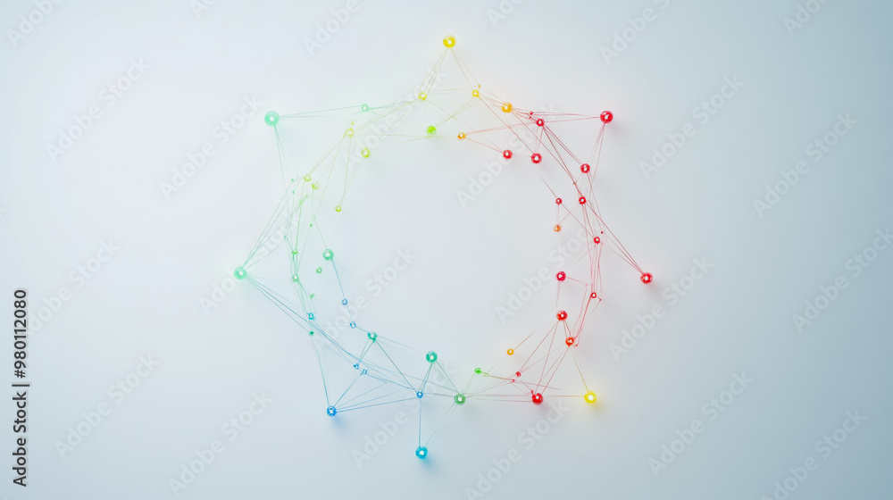 Naklejka premium Abstract white background with Colorful geometric and circle lines. Digital future technology . Abstract business connection of lines from nodes innovation of communication in the network.