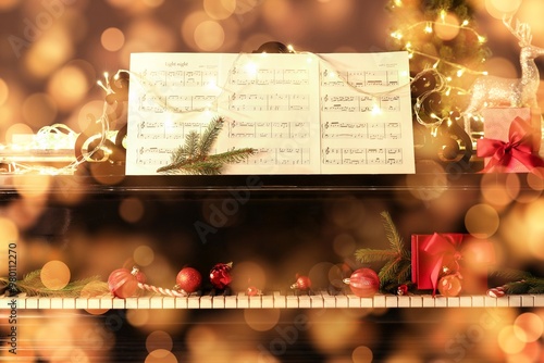 Piano with Christmas decora...