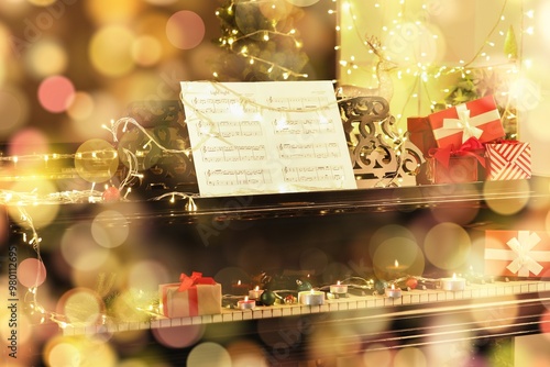 Piano with Christmas decora...