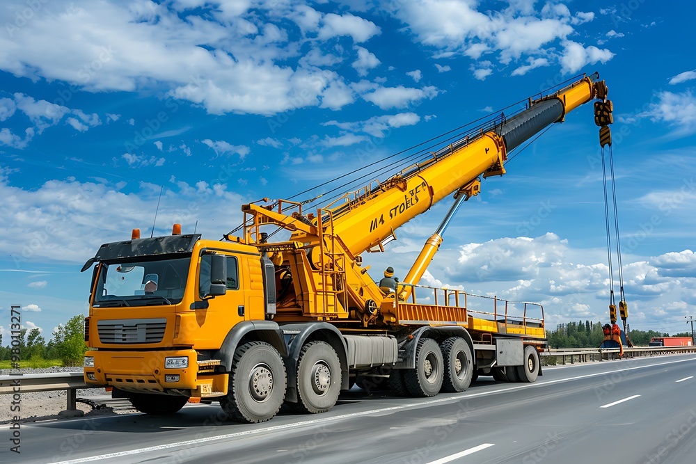 Mobile crane on a road in construction site Mobile crane on a road in construction site