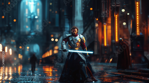 Futuristic Knight with Energy Sword