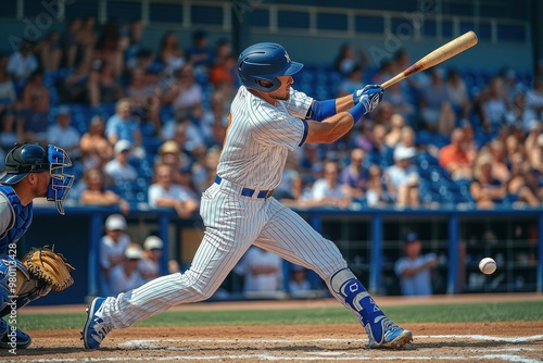 Baseball player swinging bat photo