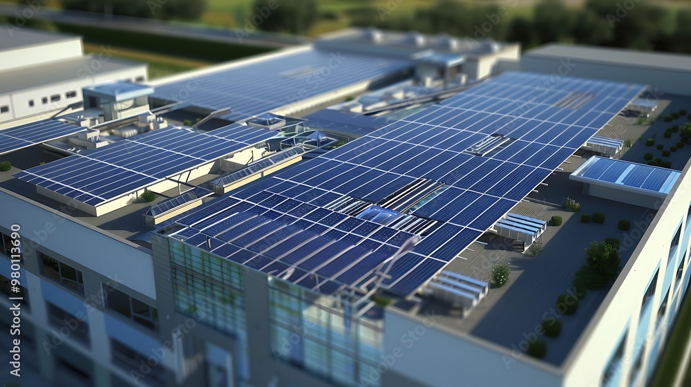 Solar panels installed on a roof of a building Solar panels installed on a roof of a building