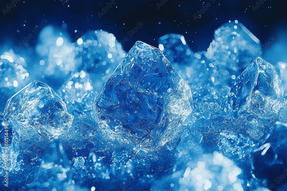 Close-up of Icy Blue Crystals with a Glittering Background Close-up of Icy Blue Crystals with a Glittering Background