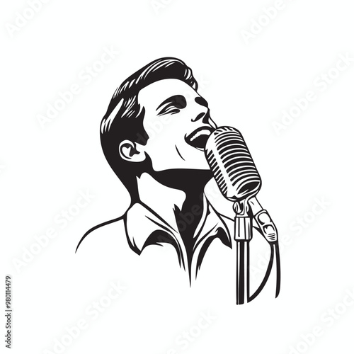 man sing in front of microphone vector