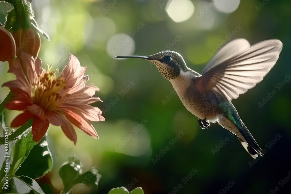 Fototapeta premium Hummingbird Feeding on a Flower