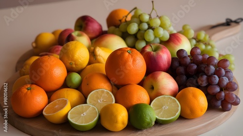 Nutrient Rich Fruit Medley: A Wooden Board Bounty