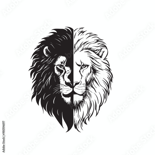 a half lion a half strong man face vector logo