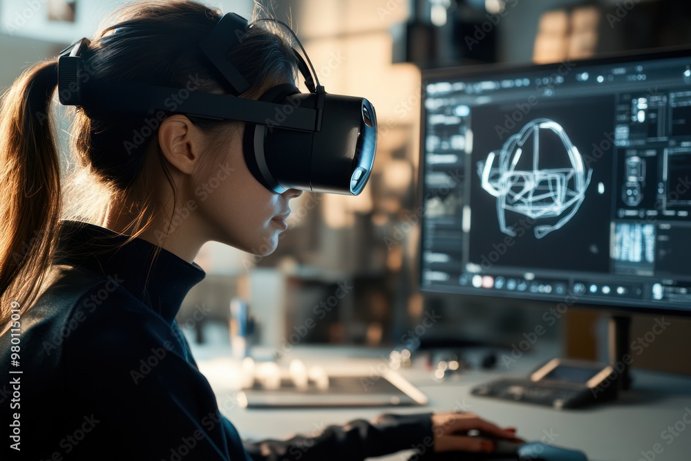 Woman Engaged in Virtual Reality Design Woman Engaged in Virtual Reality Design