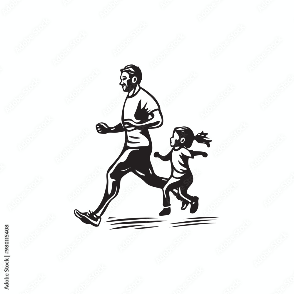 Fototapeta premium father running with their child vector logo