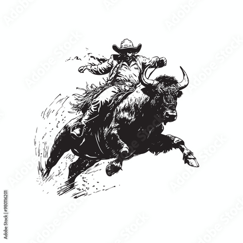 bull rodeo vector, cowboy in rodeo bull style vector logo