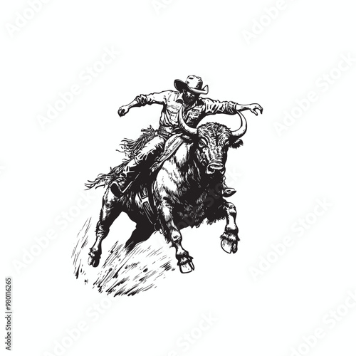 bull rodeo vector, cowboy in rodeo bull style vector logo