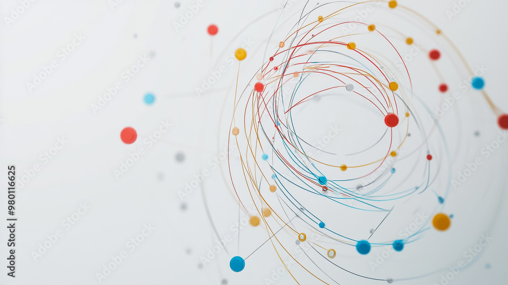 Abstract white background with Colorful geometric and circle lines. Digital future technology . Abstract business connection of lines from nodes innovation of communication in the network.

