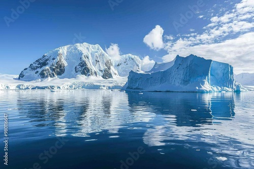 Wallpaper Mural A large iceberg floating in front of a snow-covered mountain range in Antarctica Torontodigital.ca