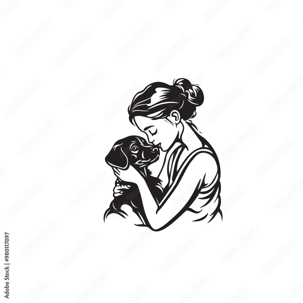 women hug their dog pet, women pets care logo women hug their dog pet, women pets care logo